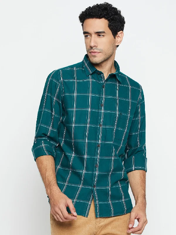 Men's Bottle Green Casual Big Checks Full Sleeve Shirt