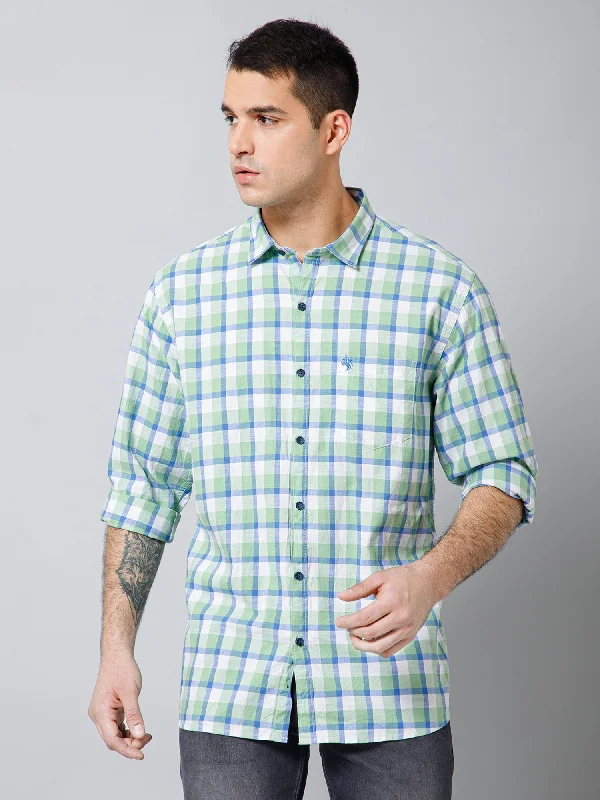 Men's Light Green Casual Medium Checks Full Sleeve Shirt