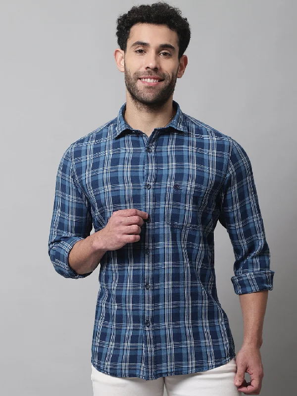 Men's Navy Blue Casual Big Checks Full Sleeve Shirt