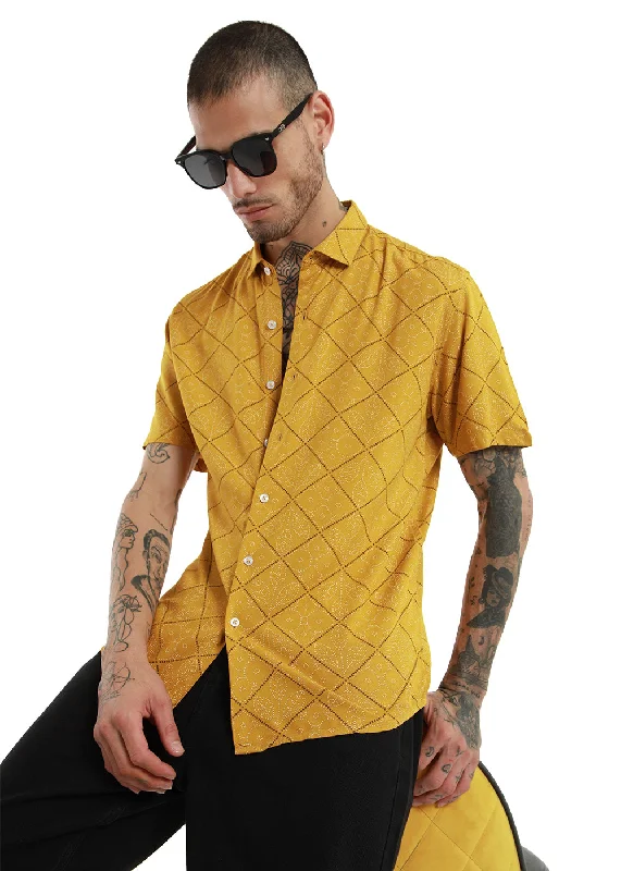 Jacquard Leaf Print Half Sleeve Shirt