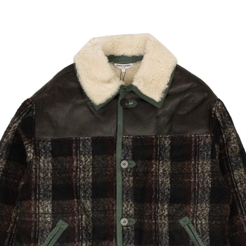 Charcoal Black Shearling Tartan Jacket