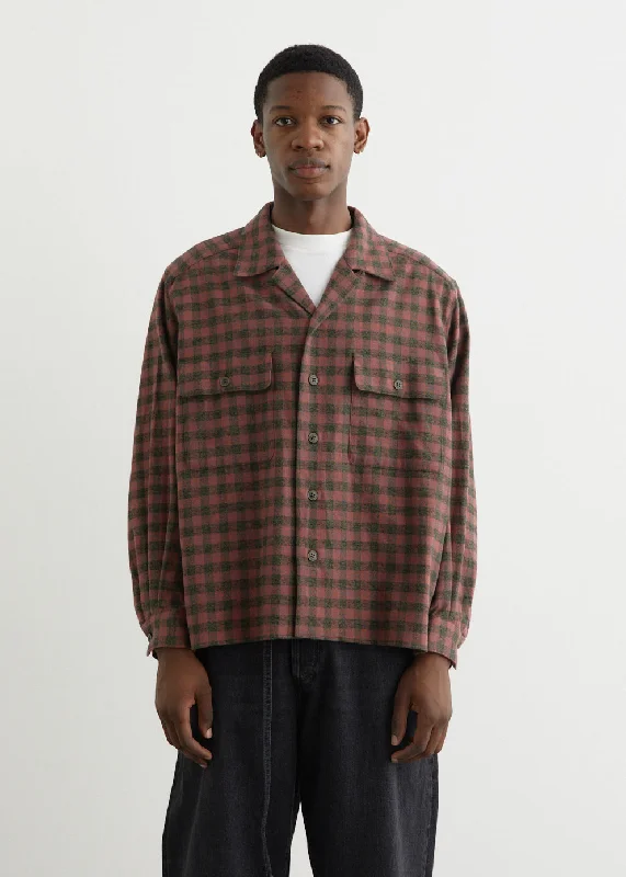 Open Collar Heavy Flannel Check Shirt