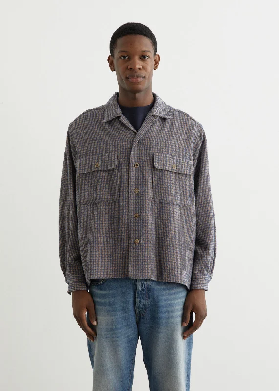 Open Collar Tweed Chidori Shirt