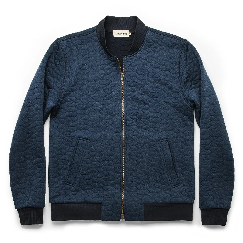 The Inverness Bomber in Navy Knit Quilt