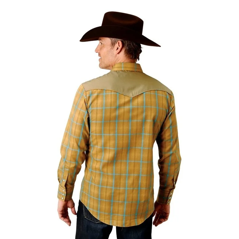 Roper Western Shirt Mens L/S Plaid Snap Yellow 01-001-0024-6042 YE