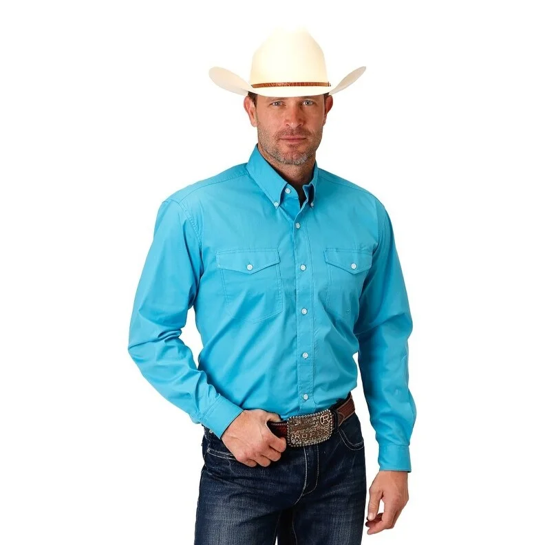 Roper Western Shirt Mens L/S Solid Turquoise 03-001-0365-2104 BU