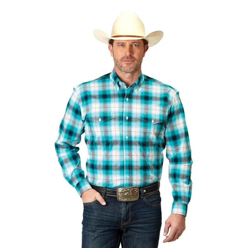 Roper Western Shirt Mens L/S Stretch Turquoise 03-001-0378-2111 BU