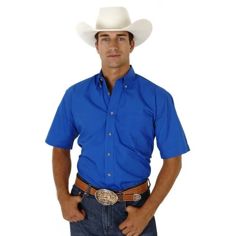 Roper Western Shirt Mens S/S Button Solid Royal 03-002-0366-0031 RY