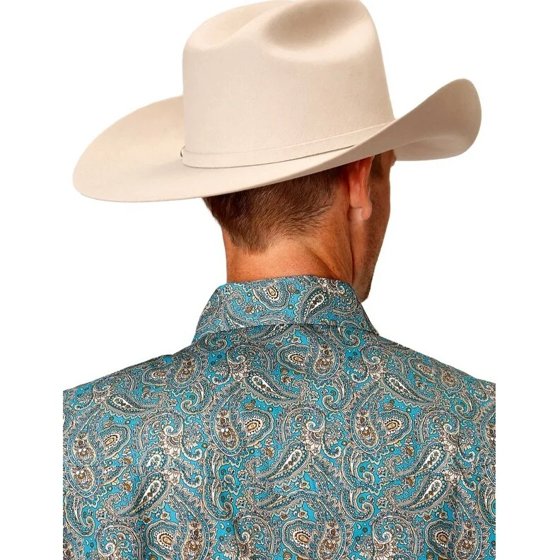 Roper Western Shirt Mens S/S Paisley Turquoise 03-002-0225-4010 BU