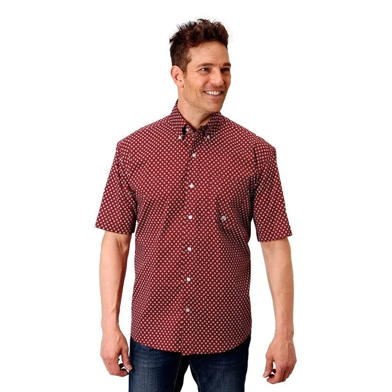 Roper Western Shirt Mens S/S Stretch Poplin Wine 03-002-0326-4016 WI