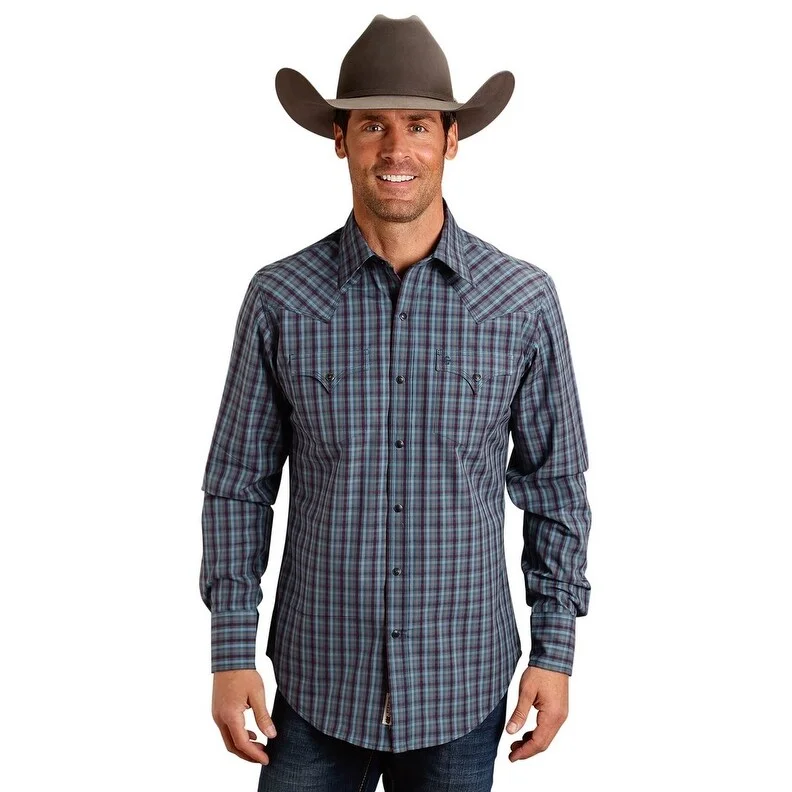 Stetson Western Shirt Men L/S Plaid Snap Blue 11-001-0478-1015 BU