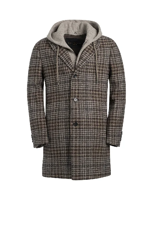 TRISTEN TAUPE HOUNDSTOOTH WOOL TOPCOAT