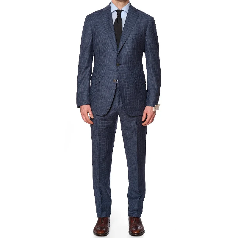 VANNUCCI Milano Blue Plaid Wool-Cashmere Slim Suit EU 54 NEW US 42