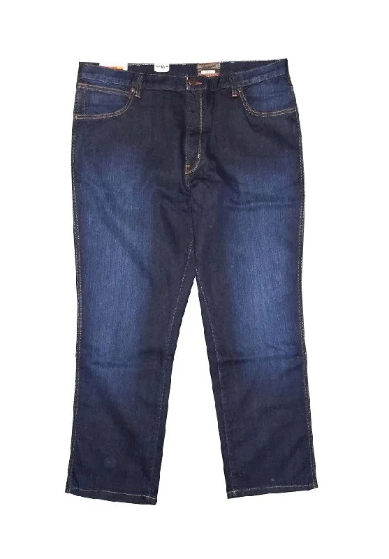 WRANGLER TEXAS STRETCH DARK WASHED BLUE JEANS WITH FADDING EFFECT (TOUGH DARK) IN WAIST 40 TO 48" & INSIDELEG 30/32/34