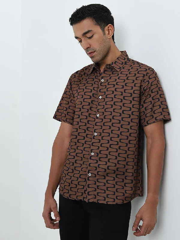 Ascot Brown Abstract Printed Relaxed-Fit Shirt