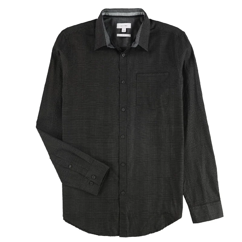 Calvin Klein Mens Jacquard Button Up Shirt, Black, Small