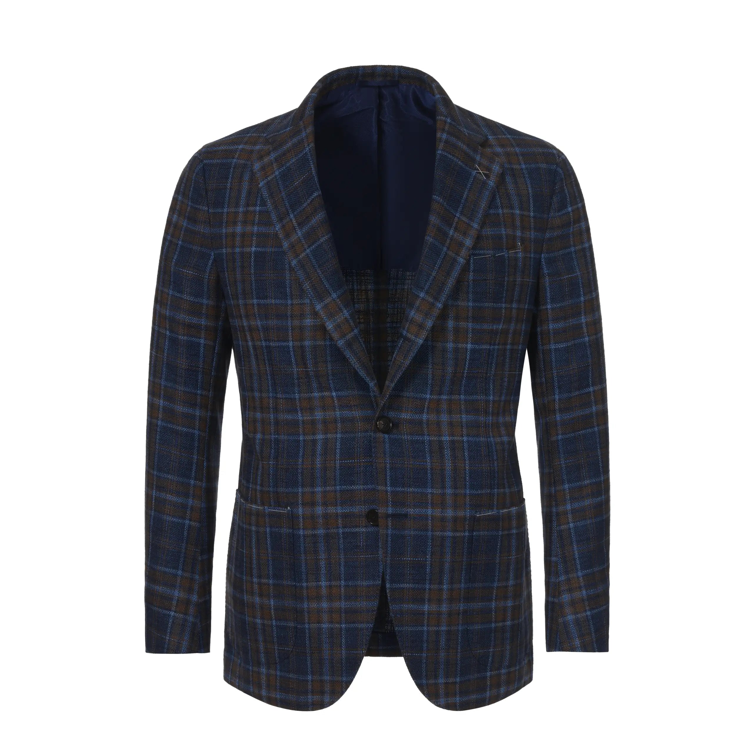 Single-Breasted Glencheck Wool-Blend Jacket in Brown and Blue