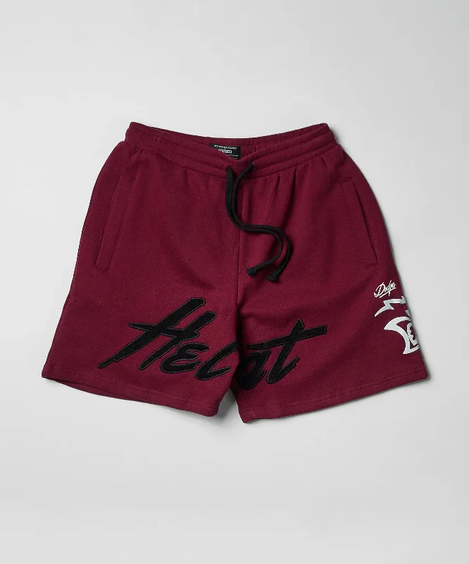 Hellcat Embroidered Fleece Shorts - Burgundy