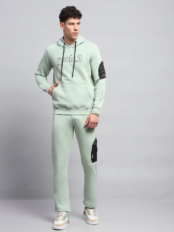 Men Green Printed Hooded Full Sleeve Winter Tracksuit