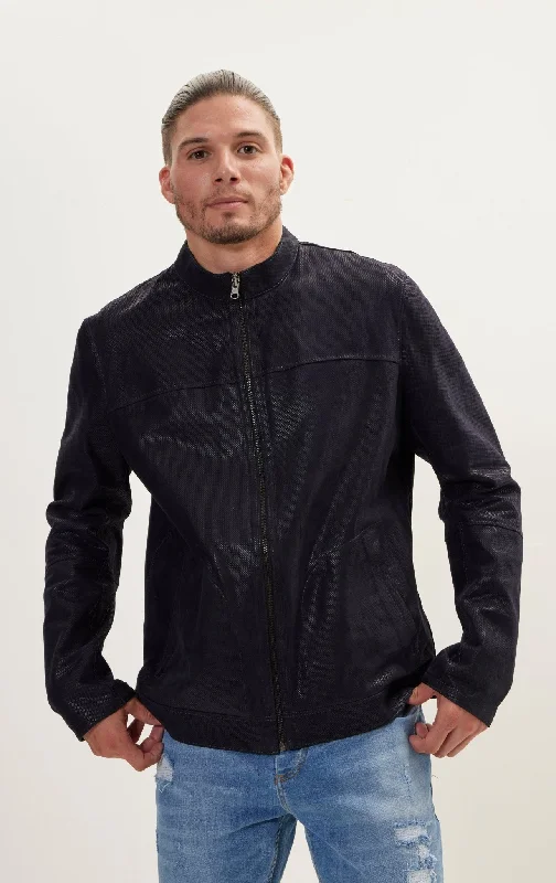 Suede To Genuine Reversible Leather Jacket - Navy Black