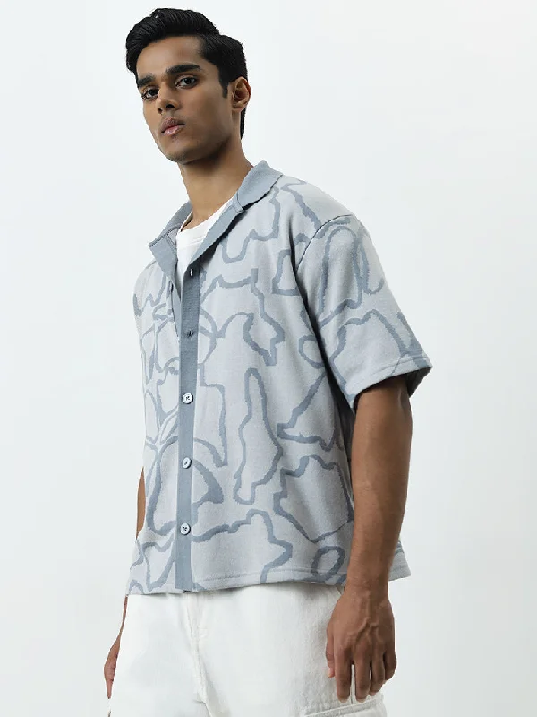 Nuon Grey Abstract Design Relaxed-Fit Shirt