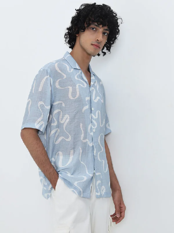 Nuon Light Blue Abstract Printed Relaxed-Fit Shirt