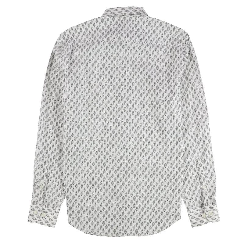 Perry Ellis Mens Printed Button Up Shirt, White, Small