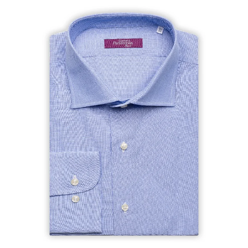 SARTORIA PARTENOPEA Blue Cotton End on End Standard Cuff Dress Shirt NEW