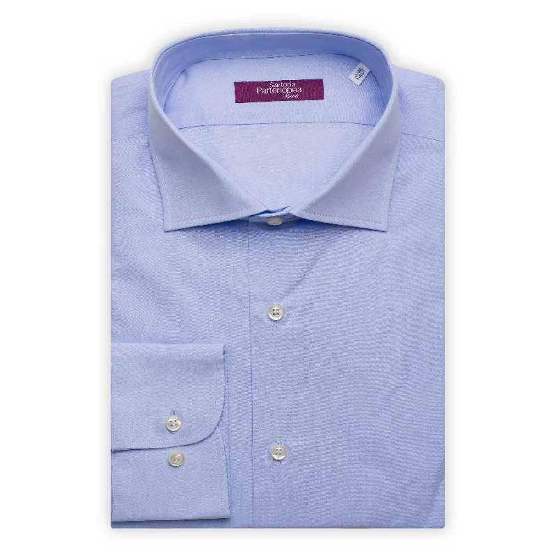 SARTORIA PARTENOPEA Light Blue Cotton Broadcloth Standard Cuff Dress Shirt NEW