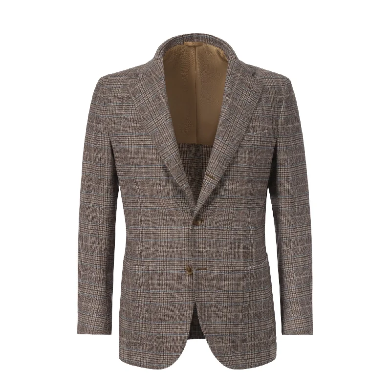 Single-Breasted Glencheck Wool Jacket in Brown. Exclusively Made for Sartale