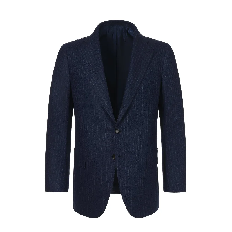 Single-Breasted Striped Wool Suit in Blue