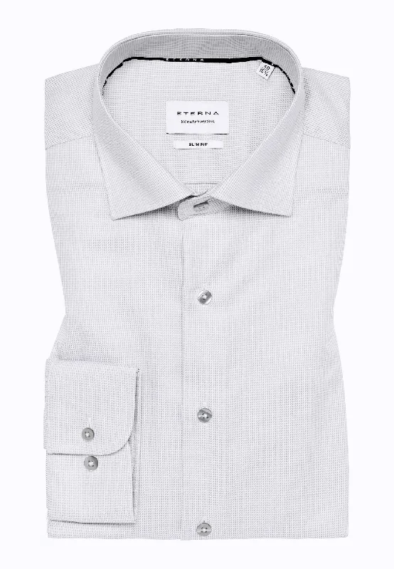 'Structured Twill' In Silver Grey - Slim Fit - Textured Weave Cotton Twill Dress Shirt with Cutaway Collar by Eterna 1863