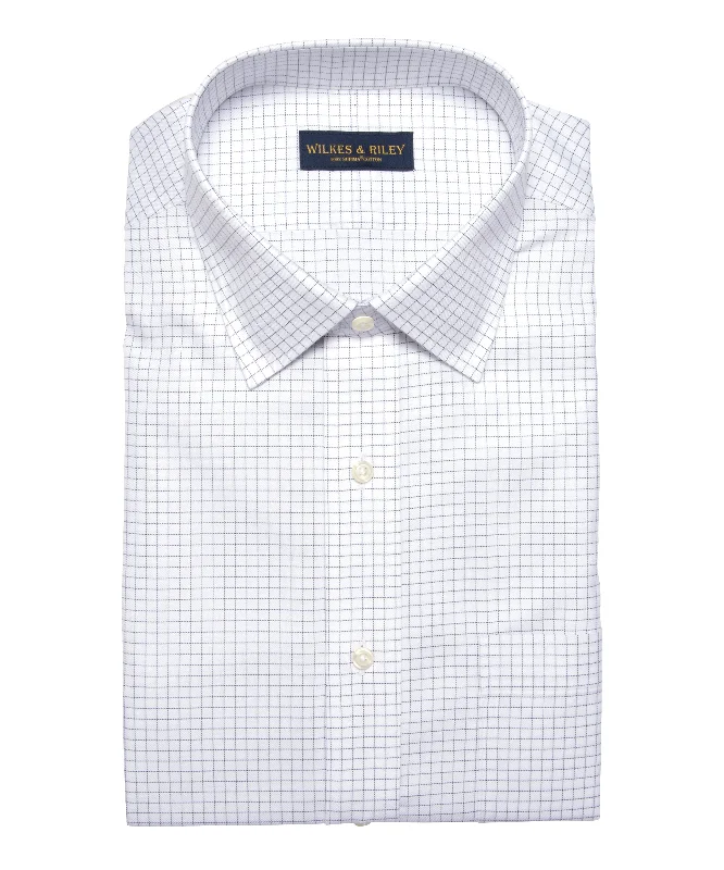 Tailored Fit Grey Twill Check Spread Collar Supima® Cotton Non-Iron Dress Shirt