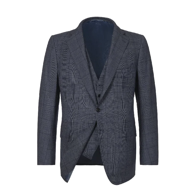 Three Pieces Glen-Check Wool and Cashmere-Blend Suit in Blue