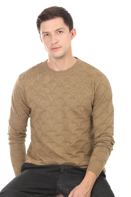 Brown Textured Regular Fit Tshirt