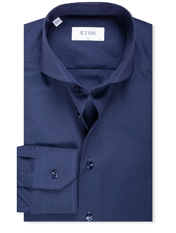 Slim Fit Single Cuff Cutaway Collar Shirt Navy