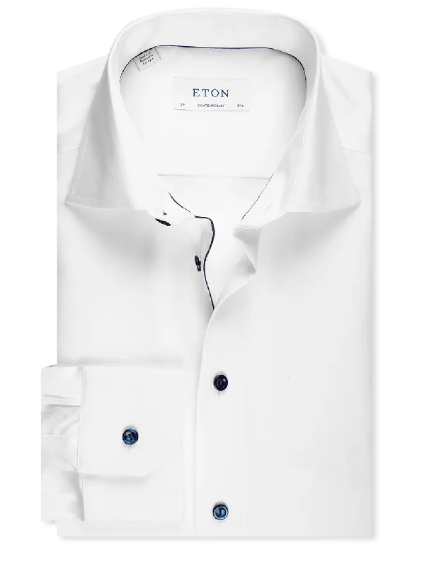 Contemporary Fit Twill Shirt with Navy Details White