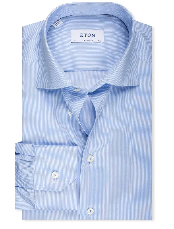 Contemporary Striped Fine Twill Shirt Blue