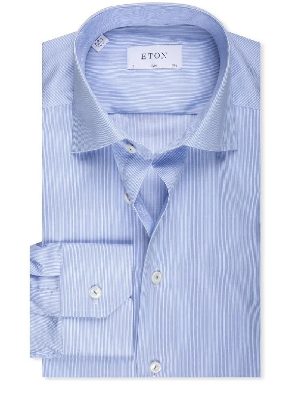 Slim Fit Striped Fine Twill Shirt Blue