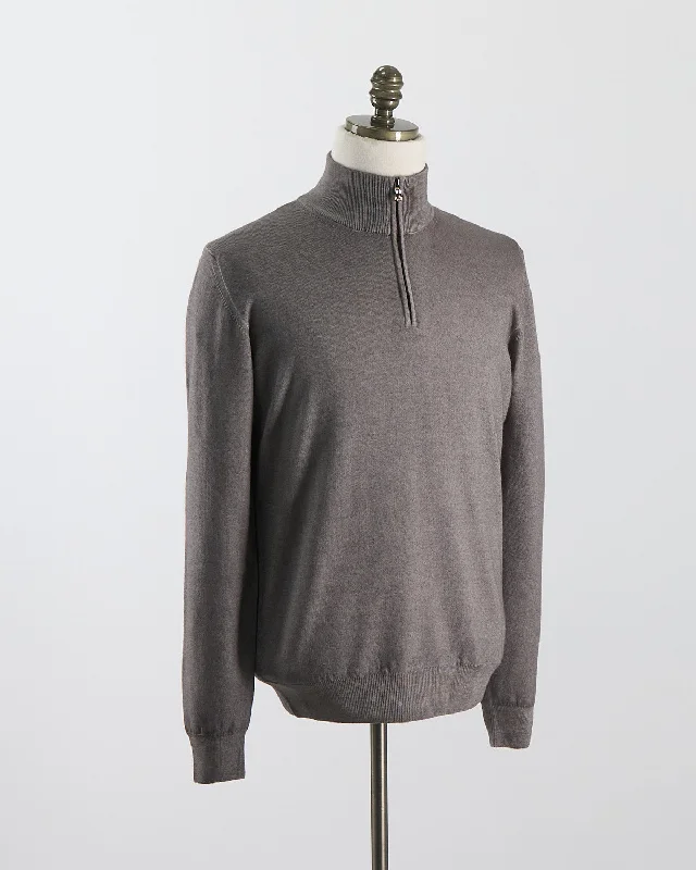 Taupe 12 Gauge Quarter Zip Frosted Garment Dyed Wool Sweater