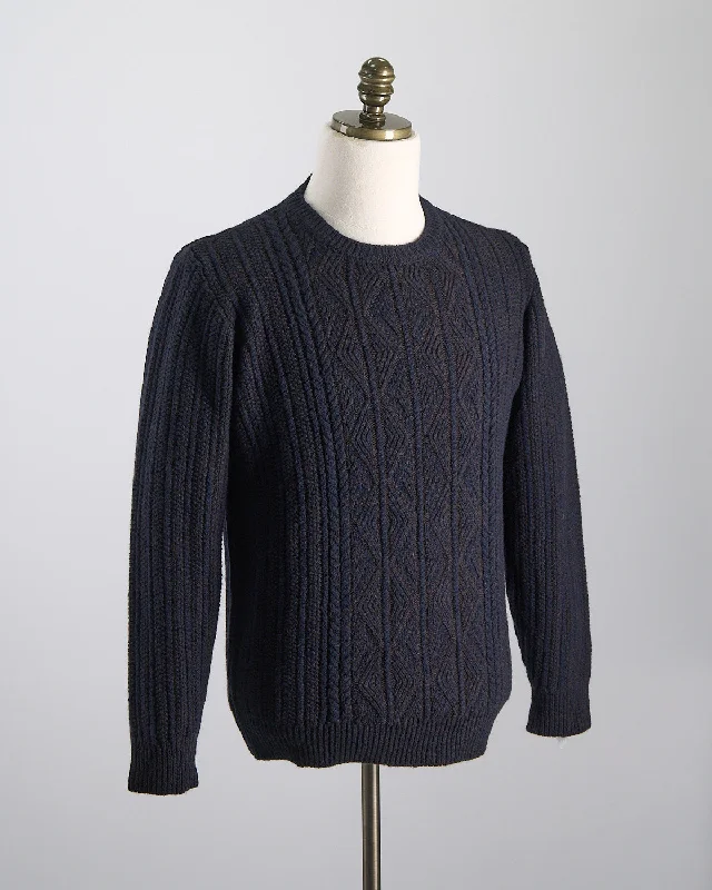 Wool Cashmere Patent Cableknit Crewneck Sweater