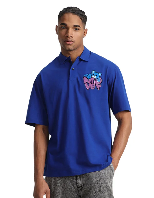 Introvert Blue Oversized Polo T-shirt