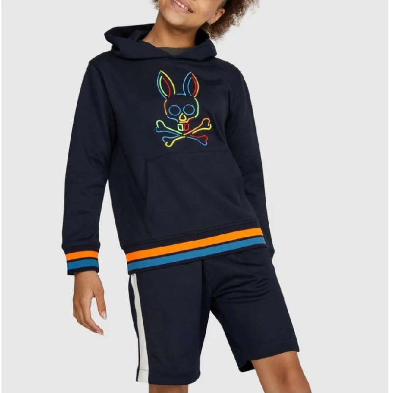 Kids Psycho Bunny Barbon Neon Glow Hoodie (Navy)