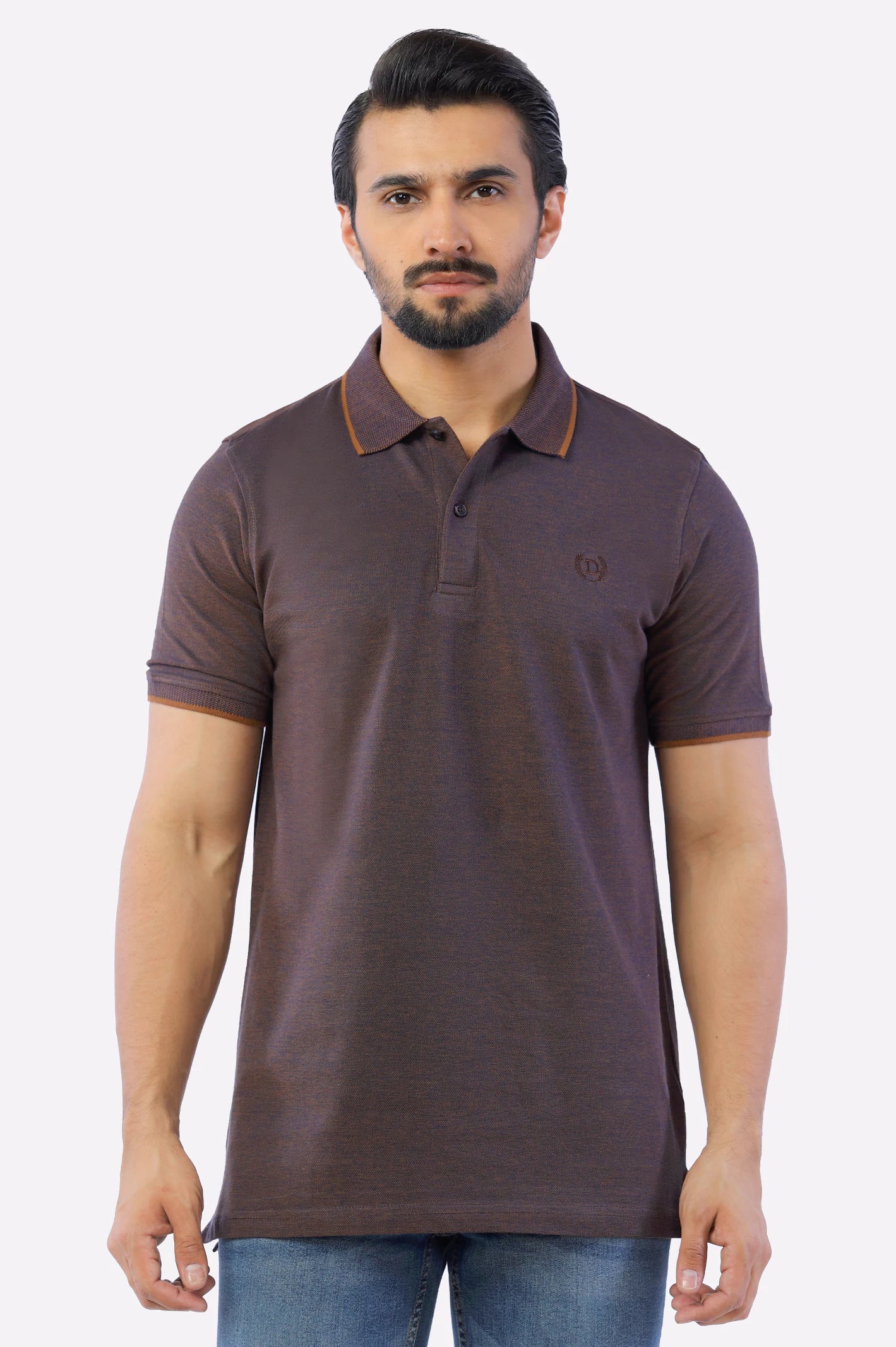 Dark Brown Jacquard Collar Polo