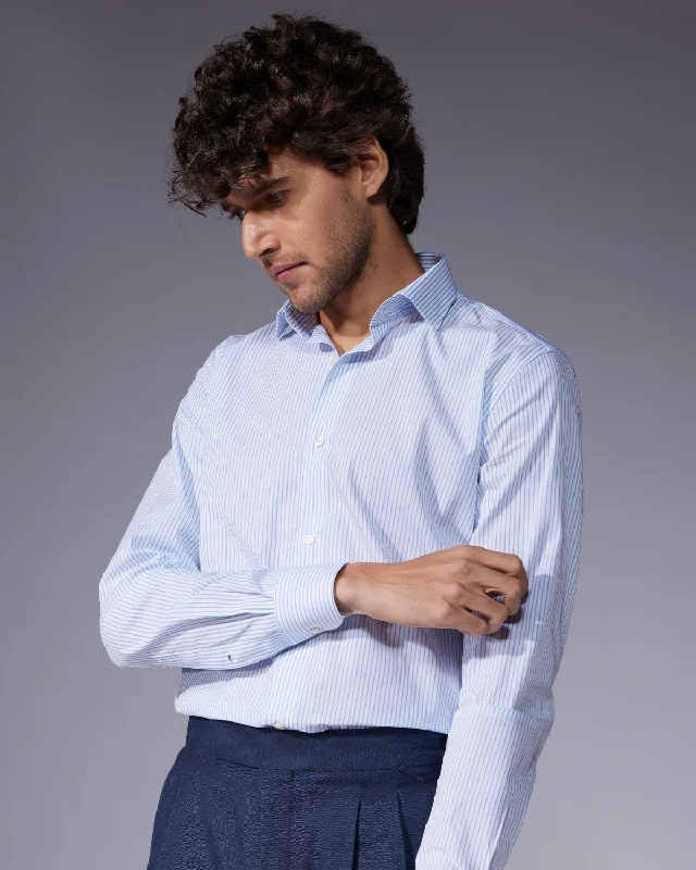 Poplin Striped Shirt - Light Blue & White