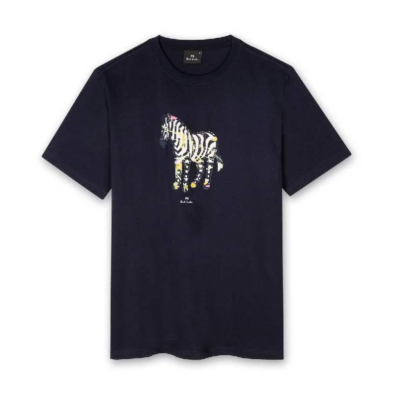 PS Paul Smith - 'Paint Splash Zebra' Print T-Shirt in Navy