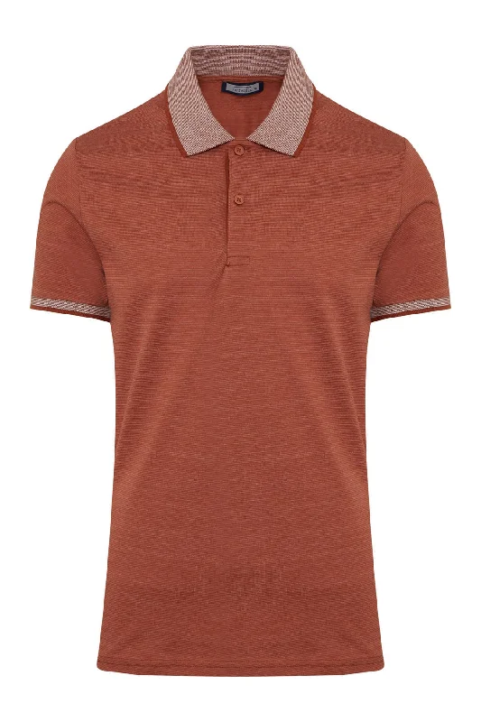 Regular Fit Cinnamon Cotton Blend Polo T-Shirt