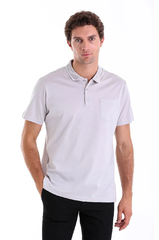 Regular Fit Gray Basic Cotton Polo T-Shirt