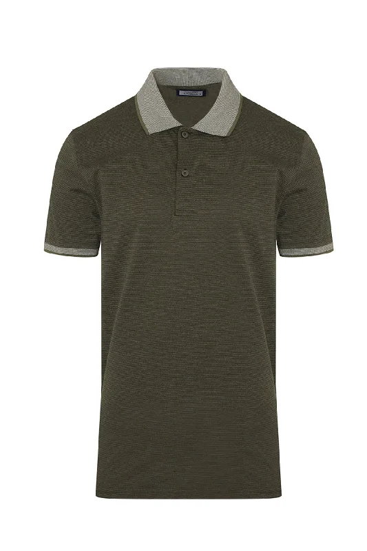 Regular Fit Khaki Cotton Blend Polo T-Shirt