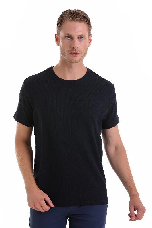 Slim Fit Navy Cotton Crew Neck T-Shirt